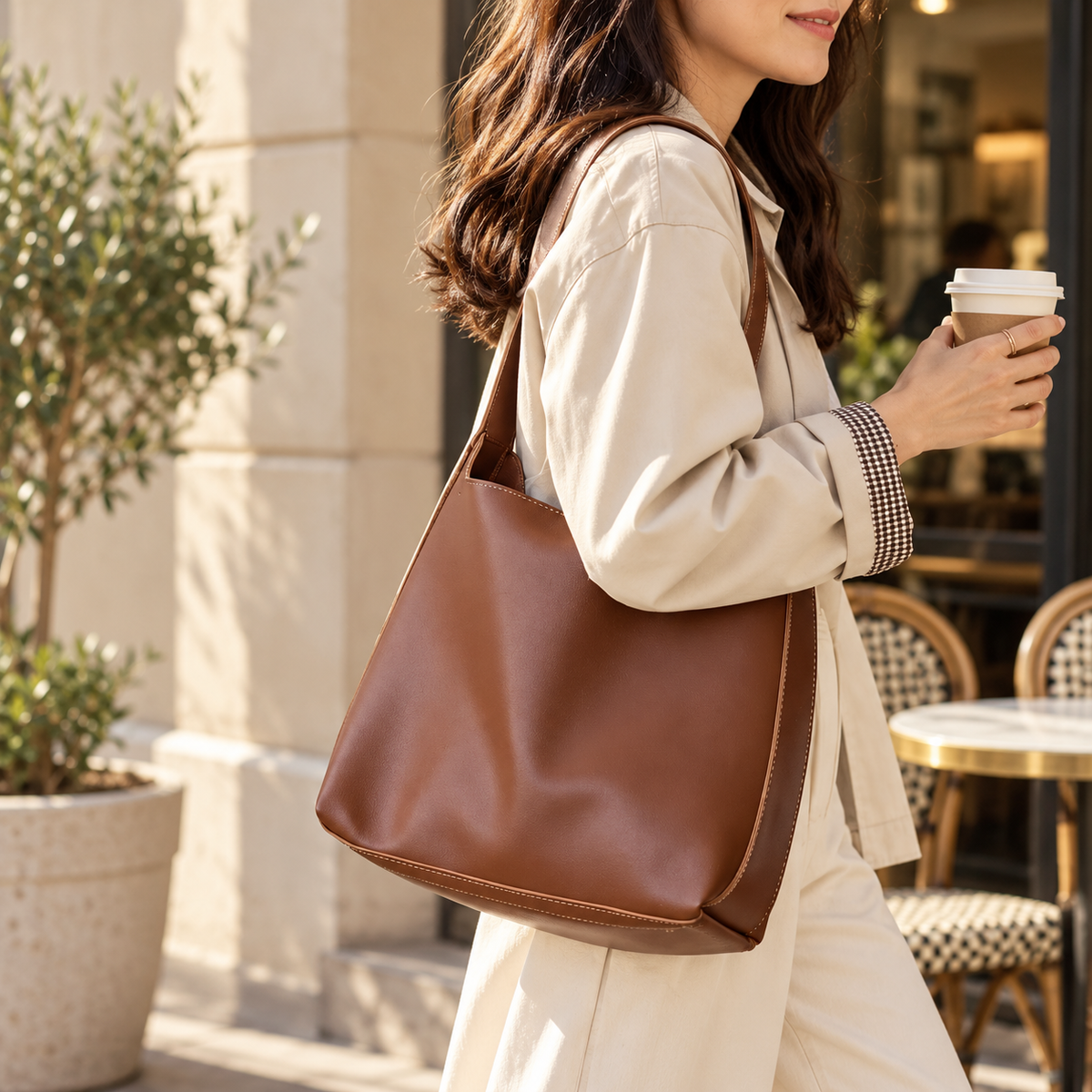 Mila | Everyday Shoulder Bag styled in a sunlit lifestyle setting