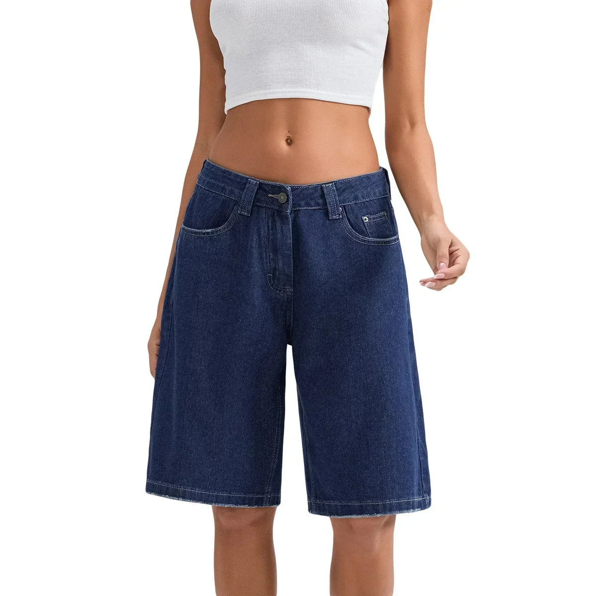 Blue High Waist Denim Shorts - photo 11