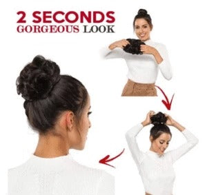 Magic Hair Bun Scrunchie color options in brown, gold, pink and maroon
