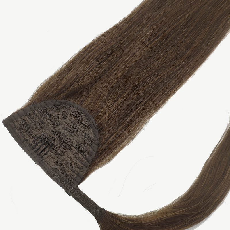 Real Hair Velcro Ponytail Extension styled on model