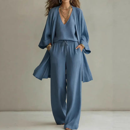 Women's Solid Color Cardigan Vest and Pants Three-Piece Set - photo 1