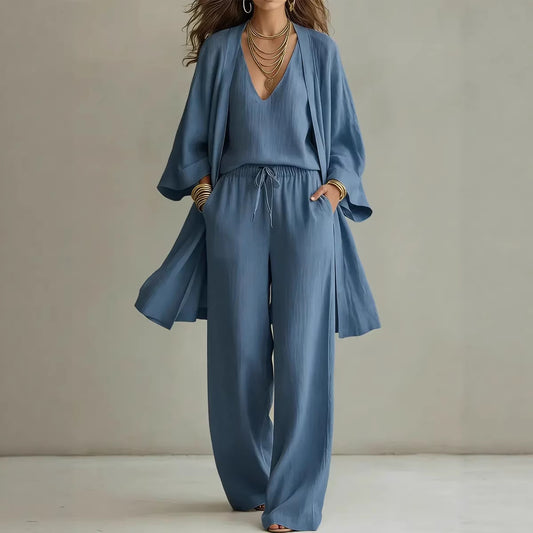 Women's Solid Color Cardigan Vest and Pants Three-Piece Set - photo 1