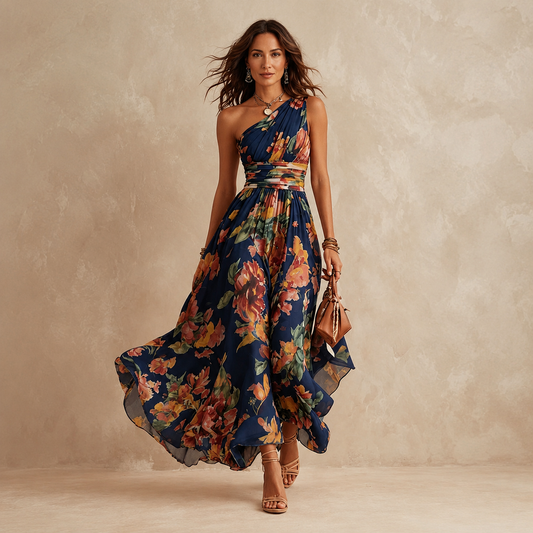 One-Shoulder Floral Maxi