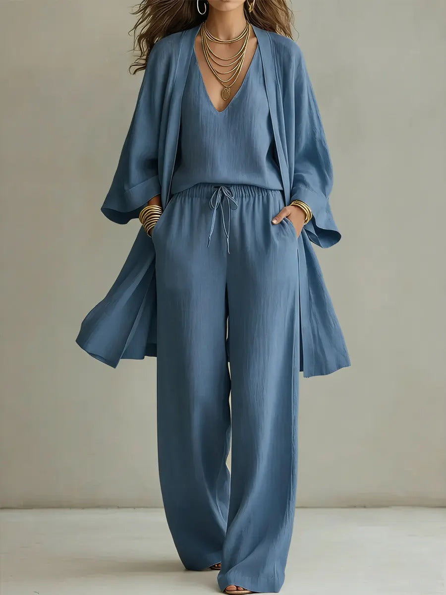 Women's Solid Color Cardigan Vest and Pants Three-Piece Set - photo 2