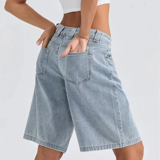Summer New Blue High Waist Denim Shorts for Women