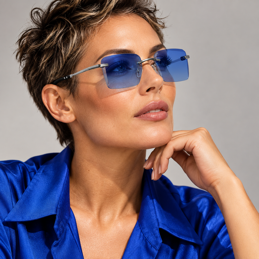 Model wearing Hollow-Out Square Sunglasses