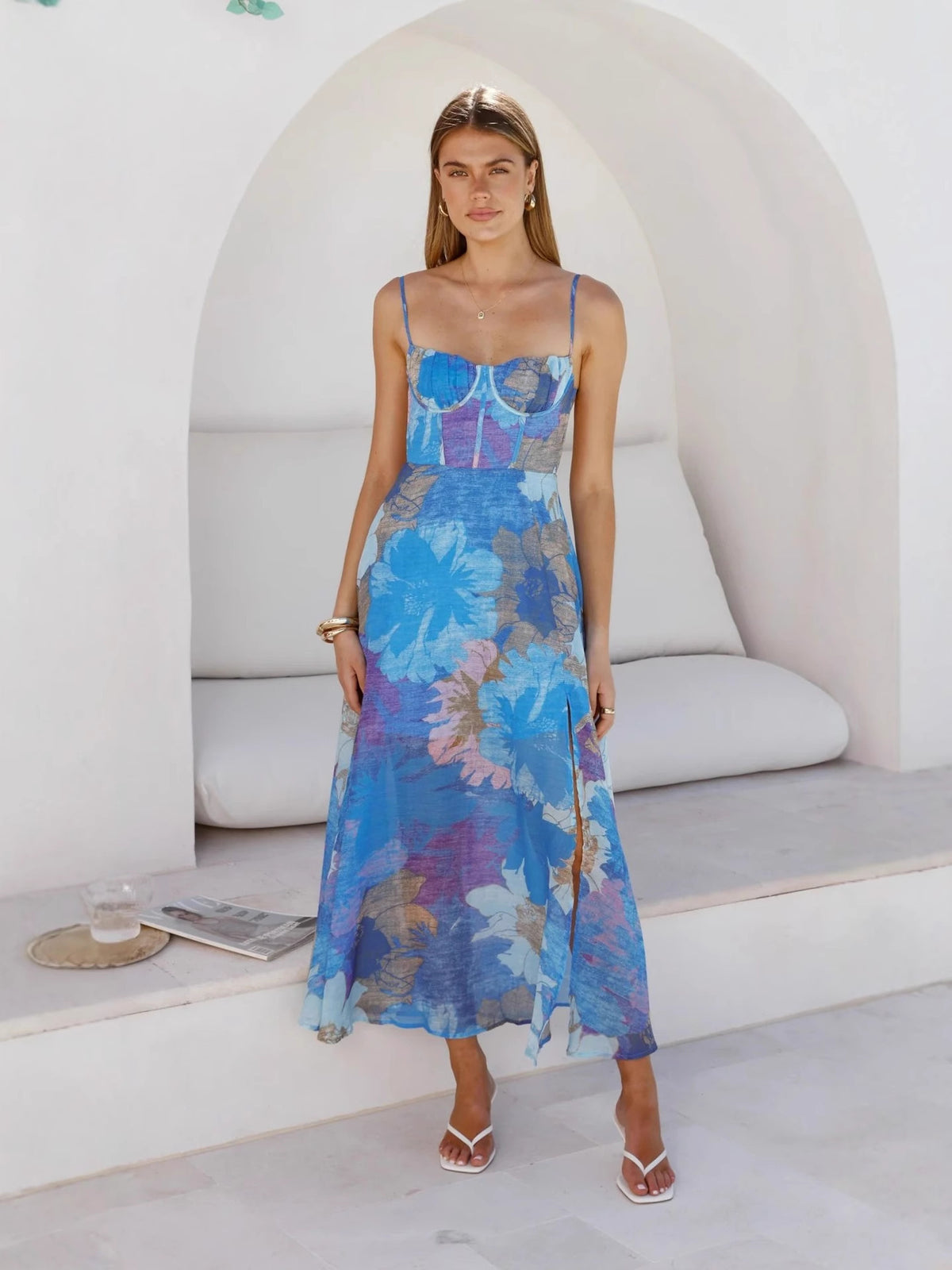 Azure Bloom floral lace-up maxi dress, photo 5