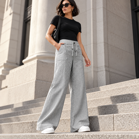 Editorial view of Striped Wide-Leg Pants