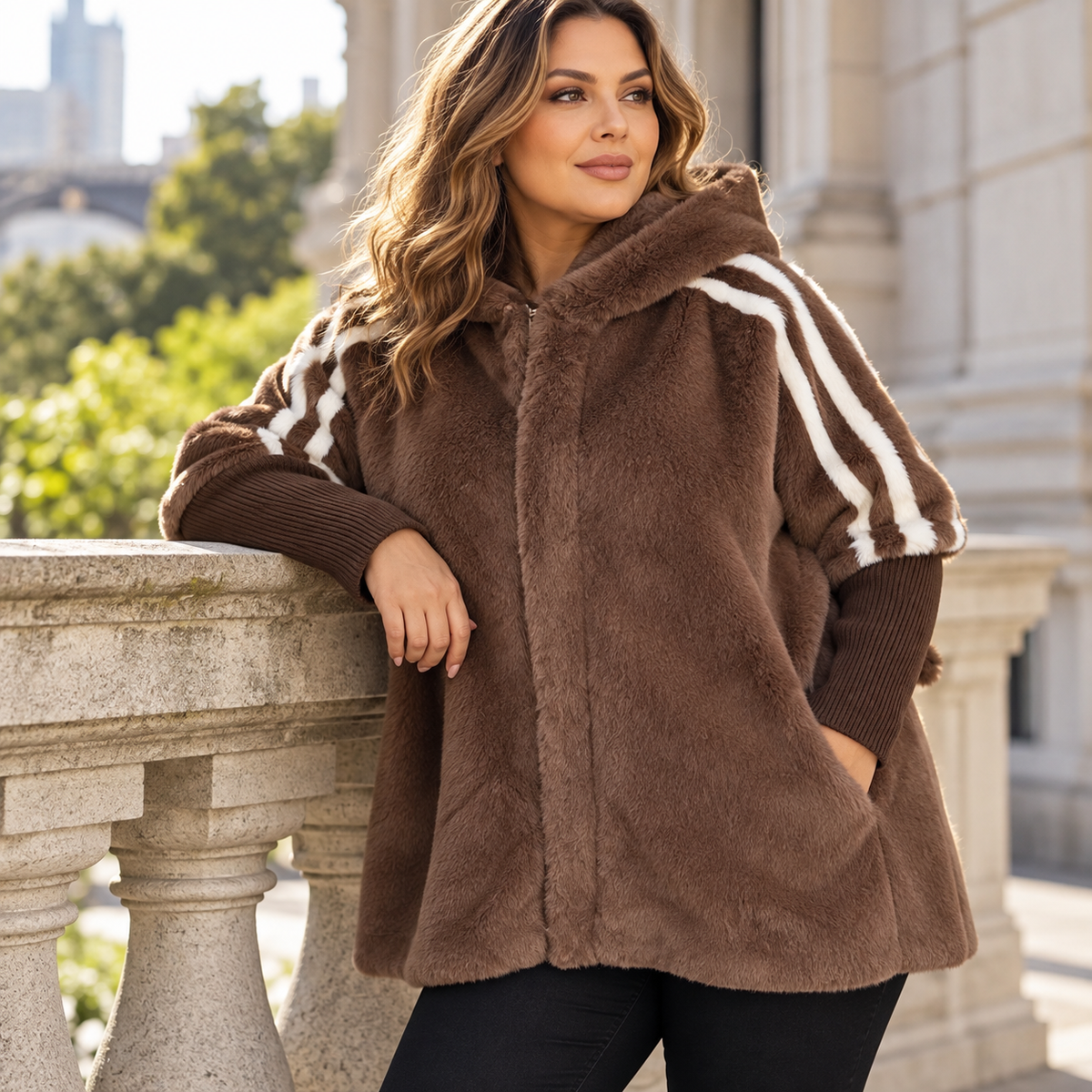 Elara Hooded Mid-Length Coat styled lifestyle view 2