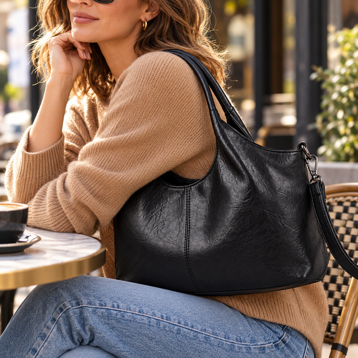 Retro Textured Soft Leather Tote styled lifestyle view 2