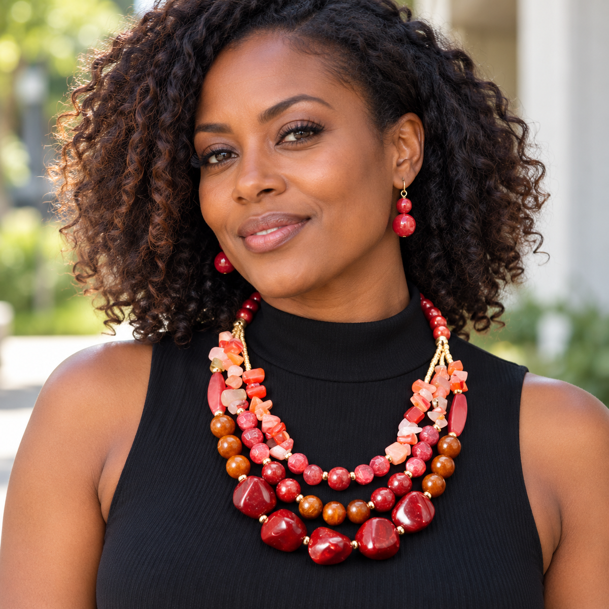 Woman wearing African Beaded Jewellery Set