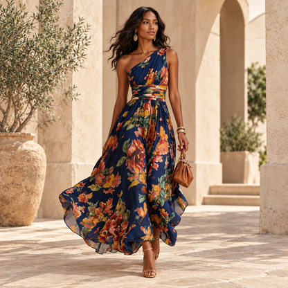 Editorial view of One-Shoulder Floral Maxi
