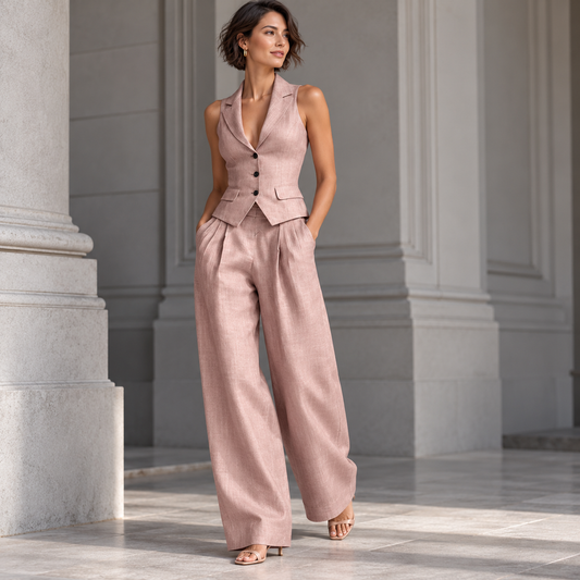 Editorial view of Sleeveless Vest & Wide-Leg Pants Set